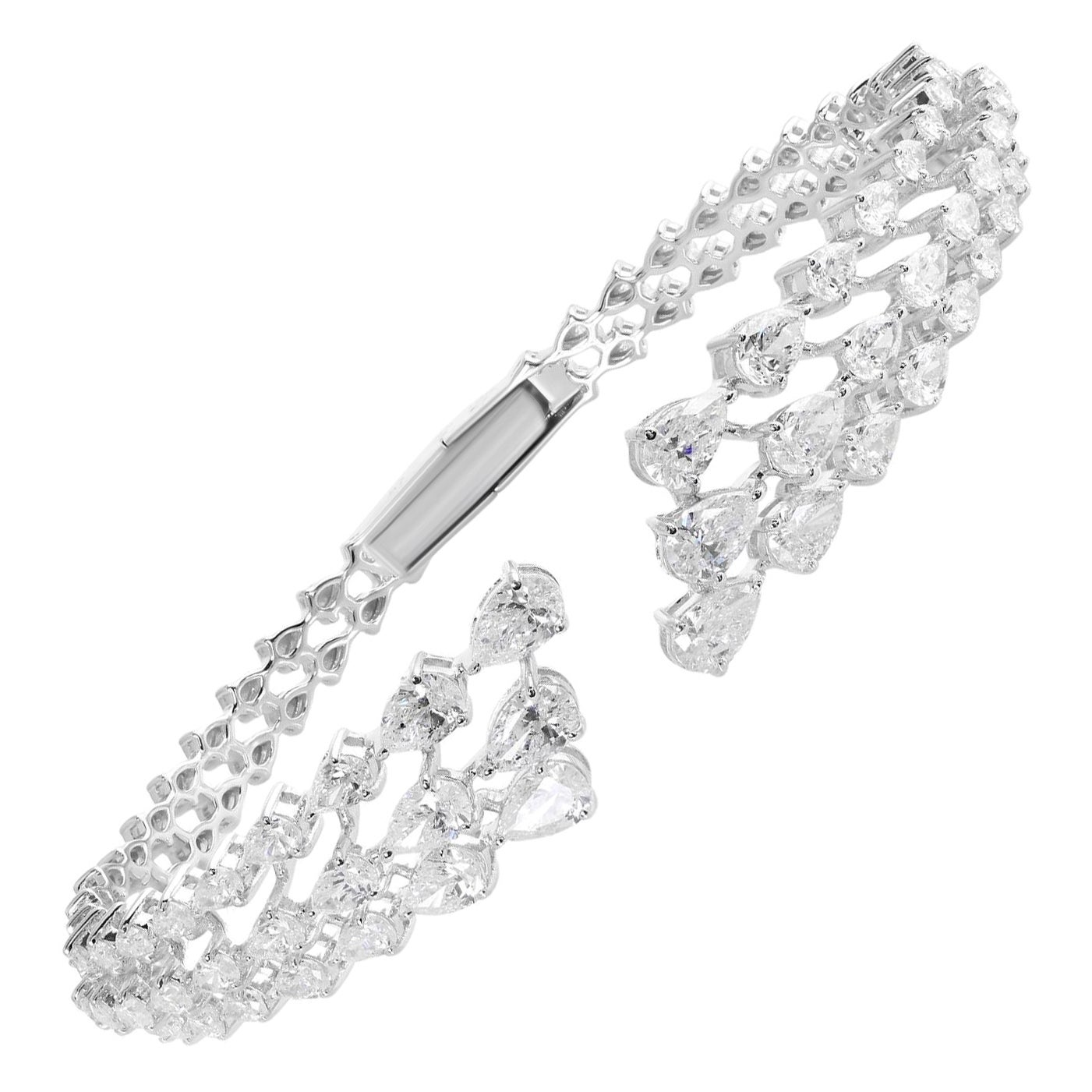 4.55Ct SI/H Natural Diamond Open Cuff Bracelet in 14K White Gold Fine Jewelry For Sale