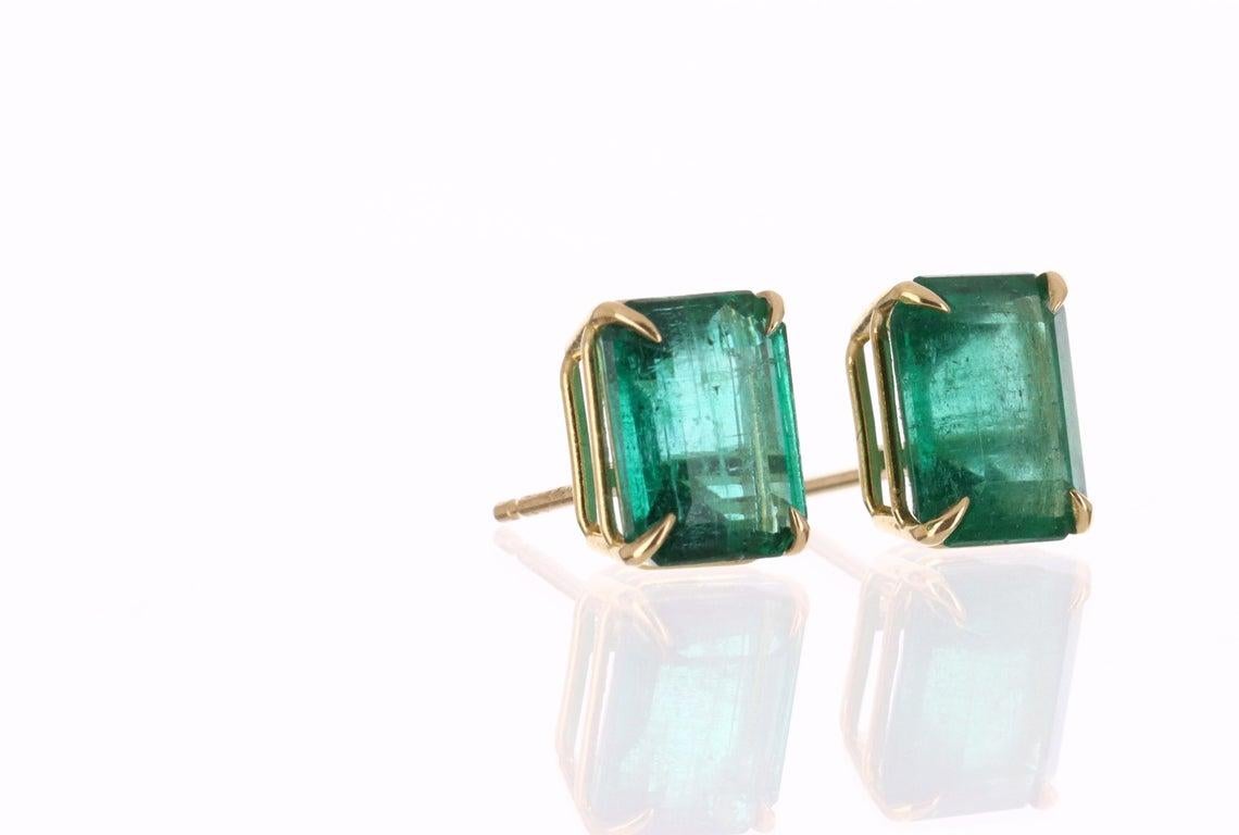 4.55tcw 18K Emerald, Emerald Cut Stud Earrings In New Condition In Jupiter, FL