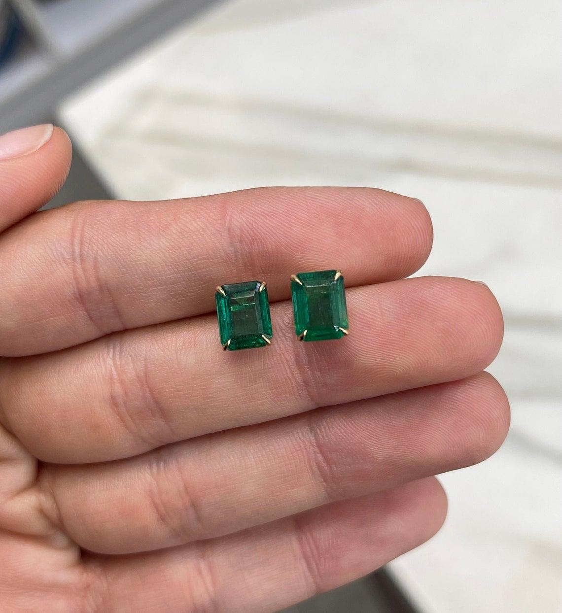 Women's 4.55tcw 18K Emerald, Emerald Cut Stud Earrings