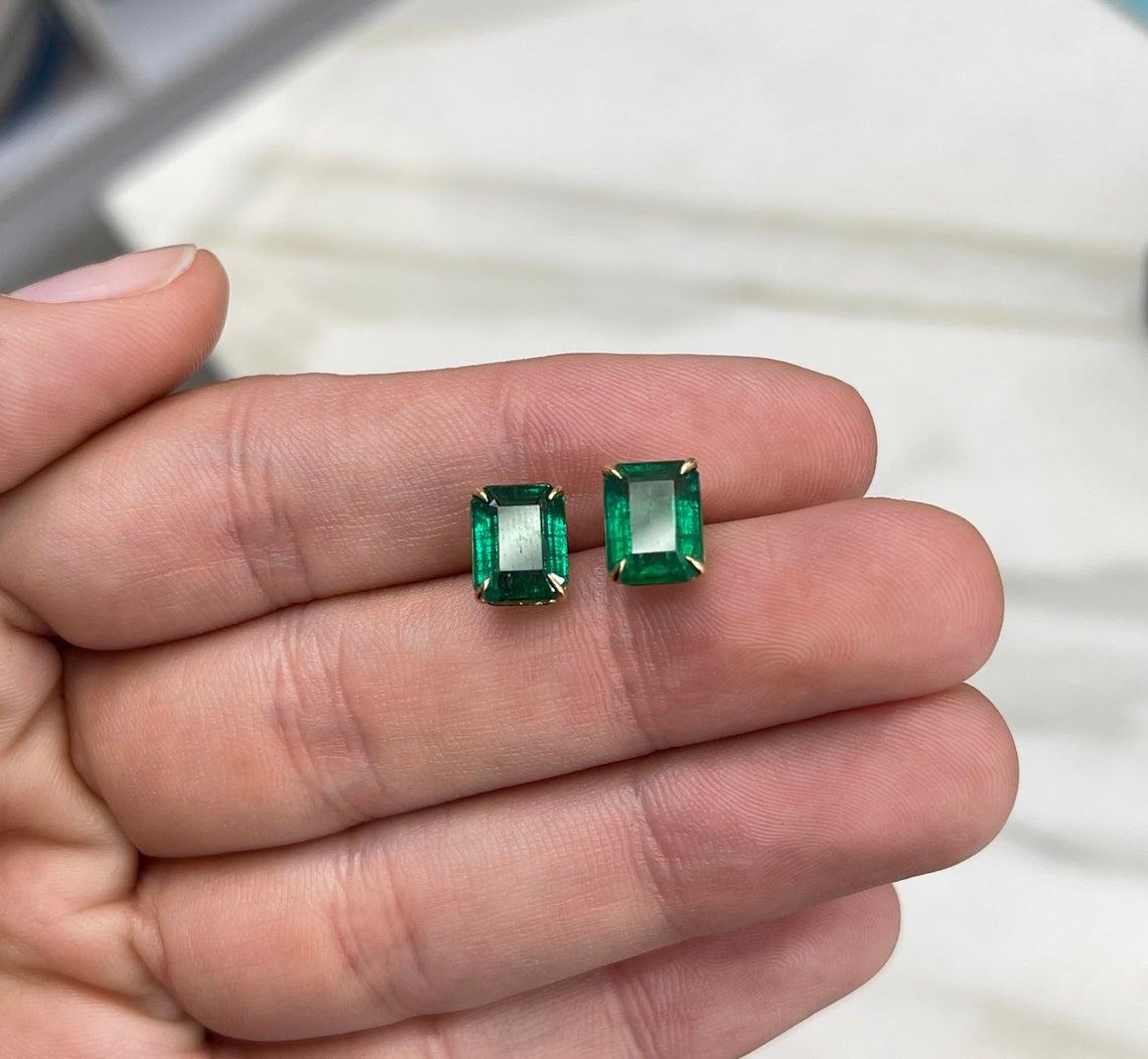 4.55tcw 18K Emerald, Emerald Cut Stud Earrings 2