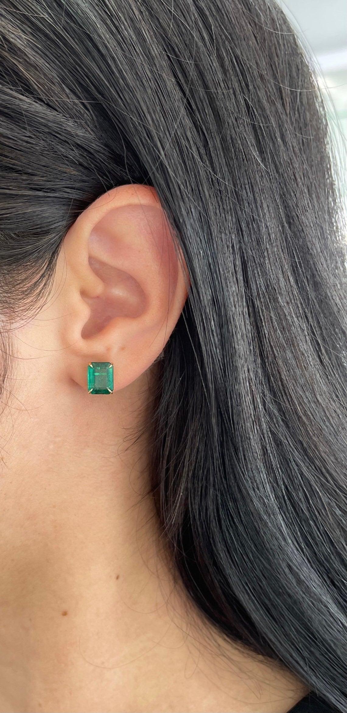 4.55tcw 18K Emerald, Emerald Cut Stud Earrings 3