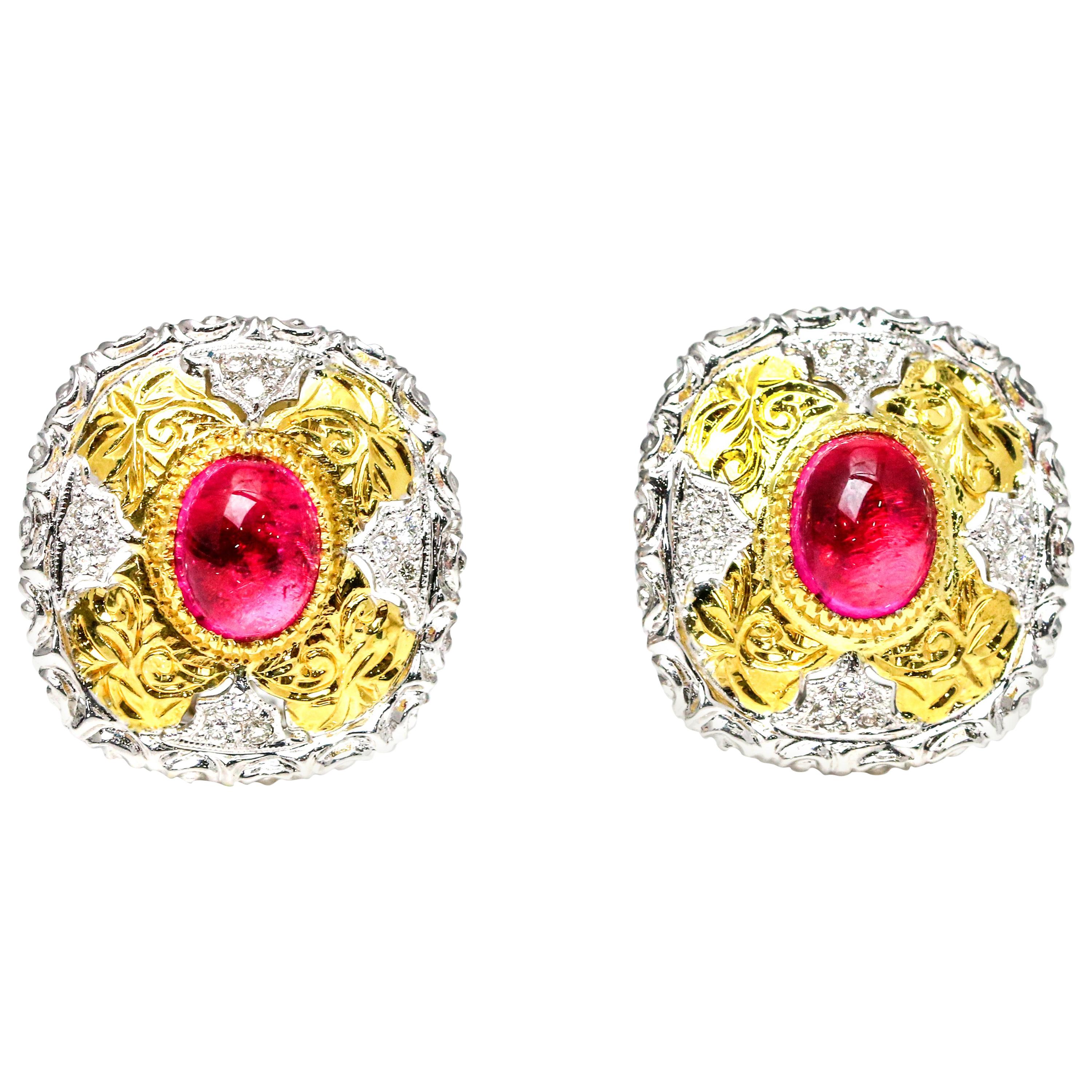 4.56 Carat 18 Karat Gold Pink Tourmaline Diamond Stud Earrings For Sale