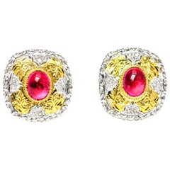 4.56 Carat 18 Karat Gold Pink Tourmaline Diamond Stud Earrings