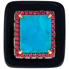 4.56 Carat Arizona Turquoise Ruby Onyx Statement Ring