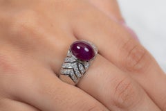 4.56 Carat Cabochon Ruby Cocktail Ring with Diamonds in 14K Solid White Gold