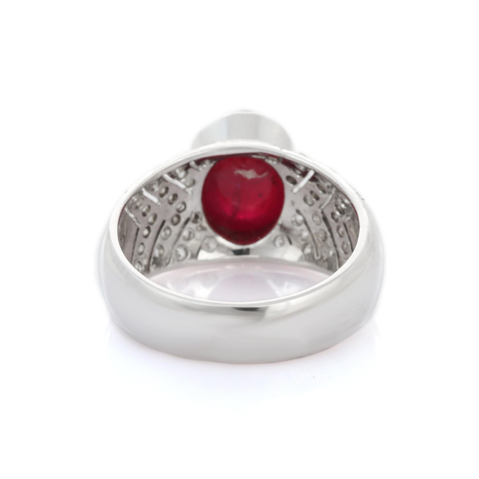 For Sale:  4.56 Carat Cabochon Ruby Cocktail Ring with Diamonds in 14K Solid White Gold 5