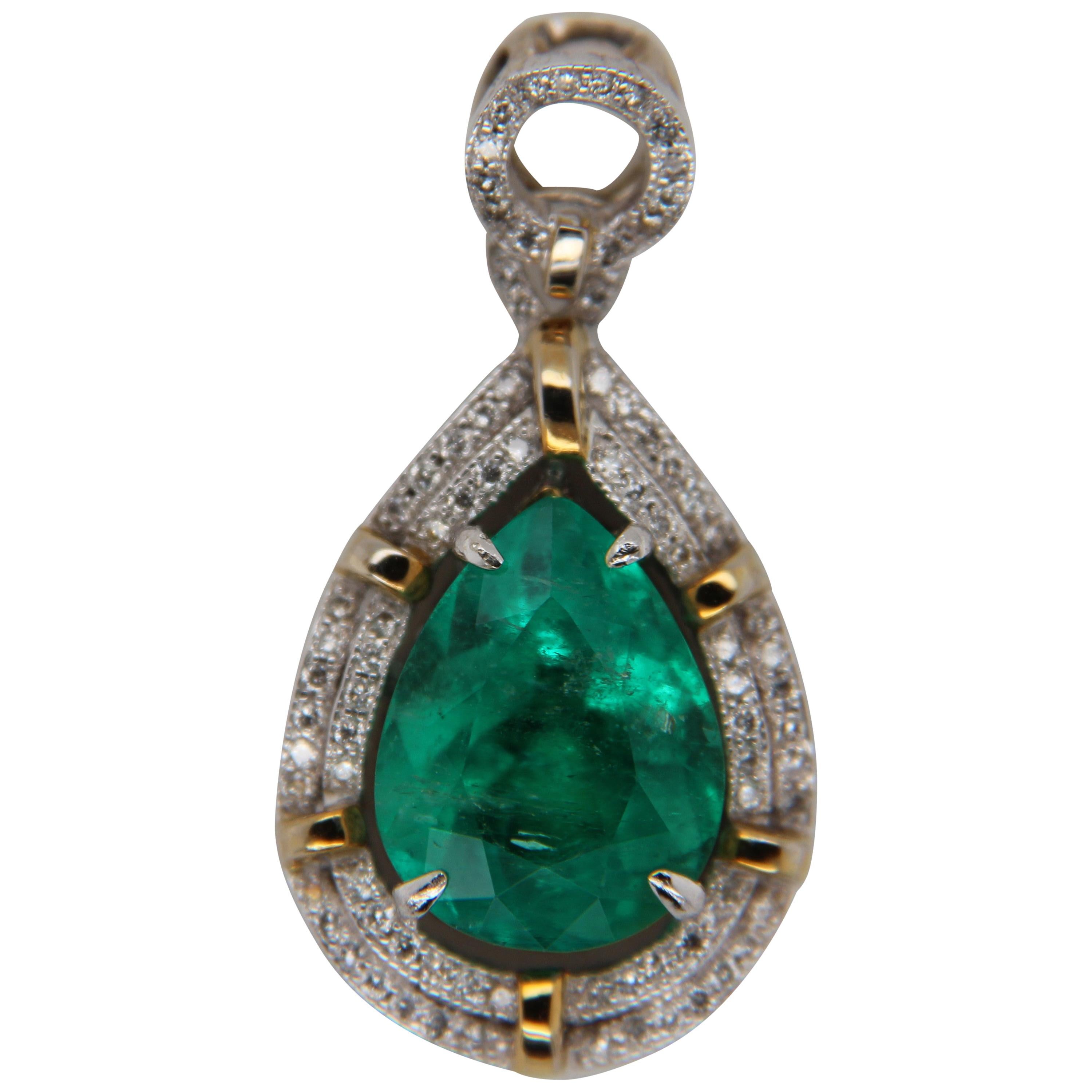 4.56 Carat Emerald and Diamond Pendant in 18 Karat Gold