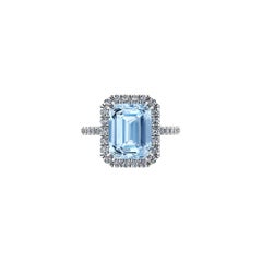 4.61 Carat Emerald Aquamarine Halo Diamond Platinum Cocktail Ring