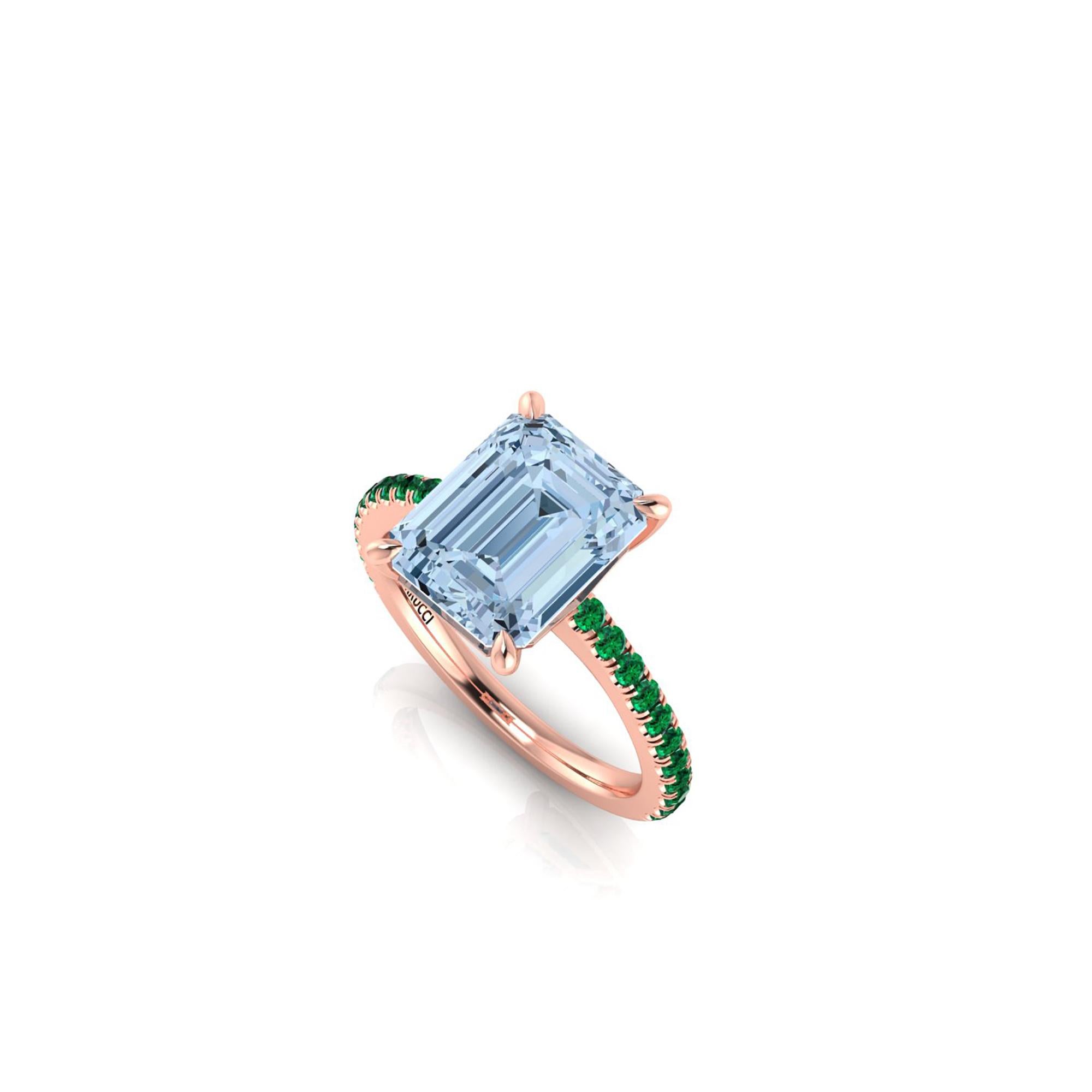 4.61 Carat Emerald Aquamarine Pave Emeralds 18 Karat Rose Gold Cocktail Ring In New Condition In New York, NY