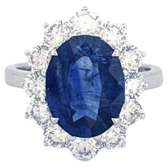 Anillo de diamantes con zafiro azul de Ceilán natural de 4,56 quilates