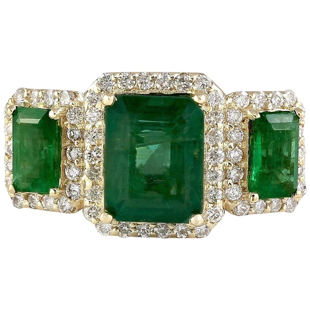 Natural Emerald Diamond Ring In 14 Karat Yellow Gold 