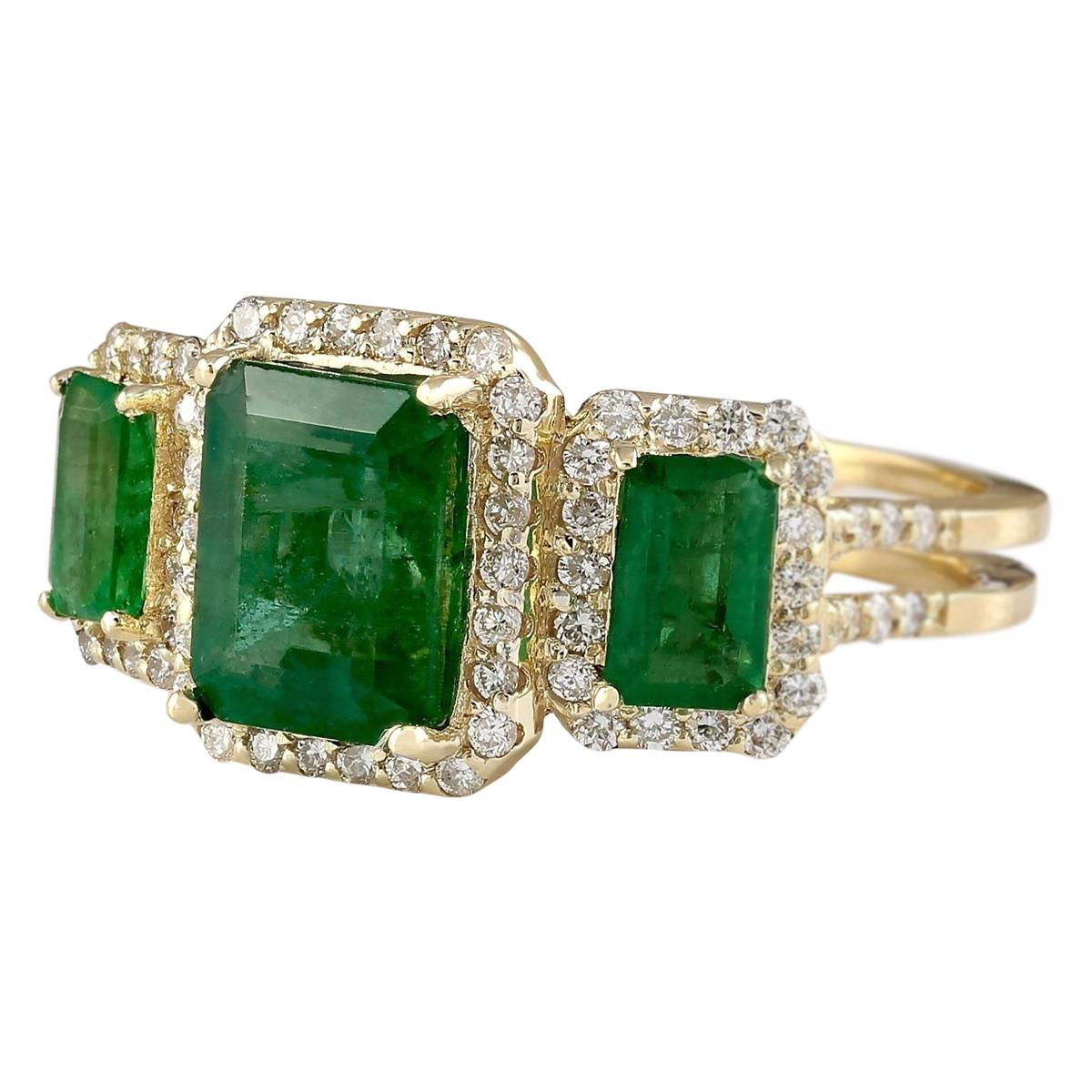 Stamped: 14K Yellow Gold
Total Ring Weight: 5.8 Grams
Total Natural Emerald Weight is 3.76 Carat (Measures: 9.00x7.00 mm)
Color: Green
Total Natural Diamond Weight is 0.80 Carat
Color: F-G, Clarity: VS2-SI1
Face Measures: 11.55x20.05 mm
Sku: