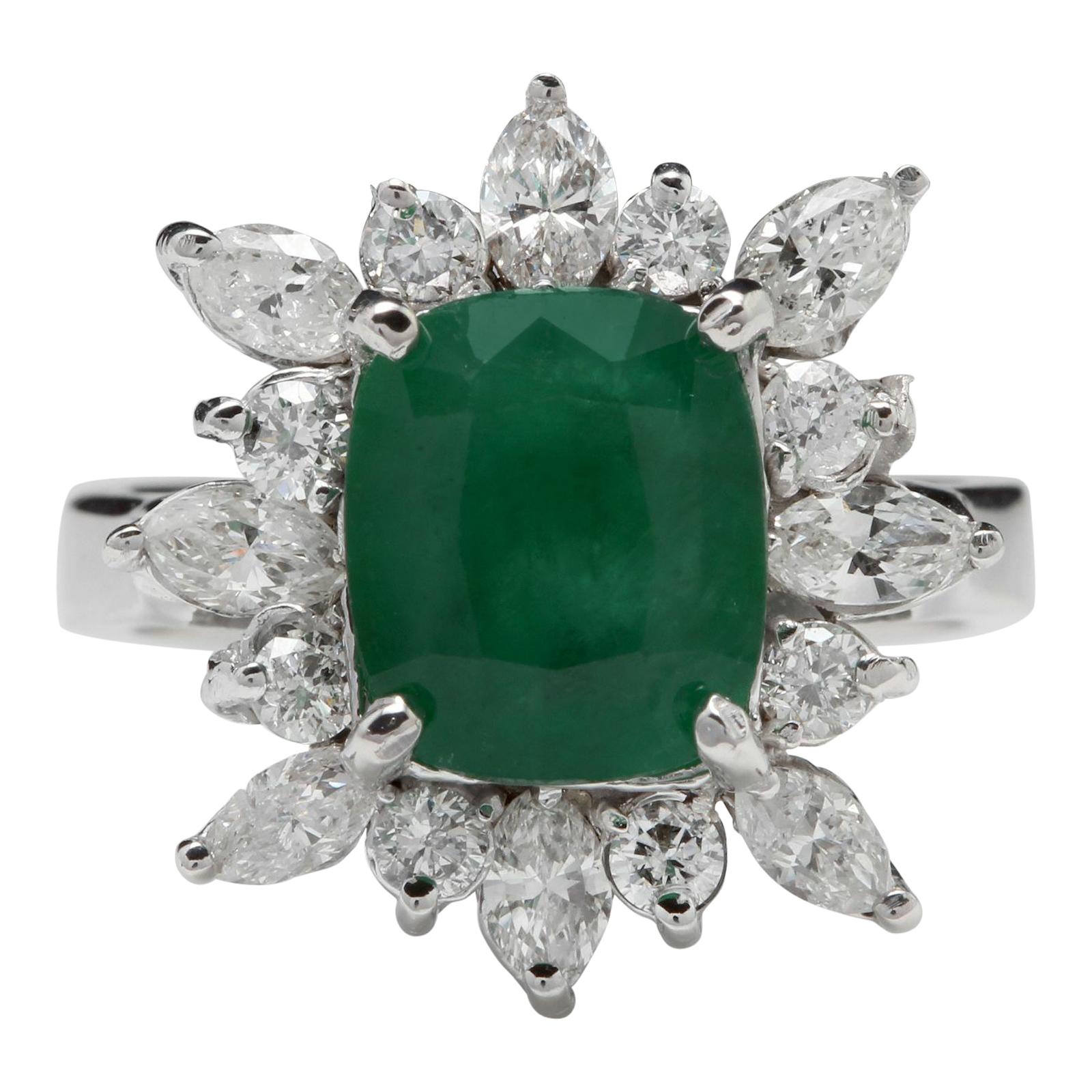 4.06 Carat Natural Emerald and Diamond 14 Karat Solid White Gold Ring For Sale