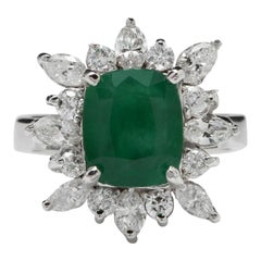 4.06 Carat Natural Emerald and Diamond 14 Karat Solid White Gold Ring
