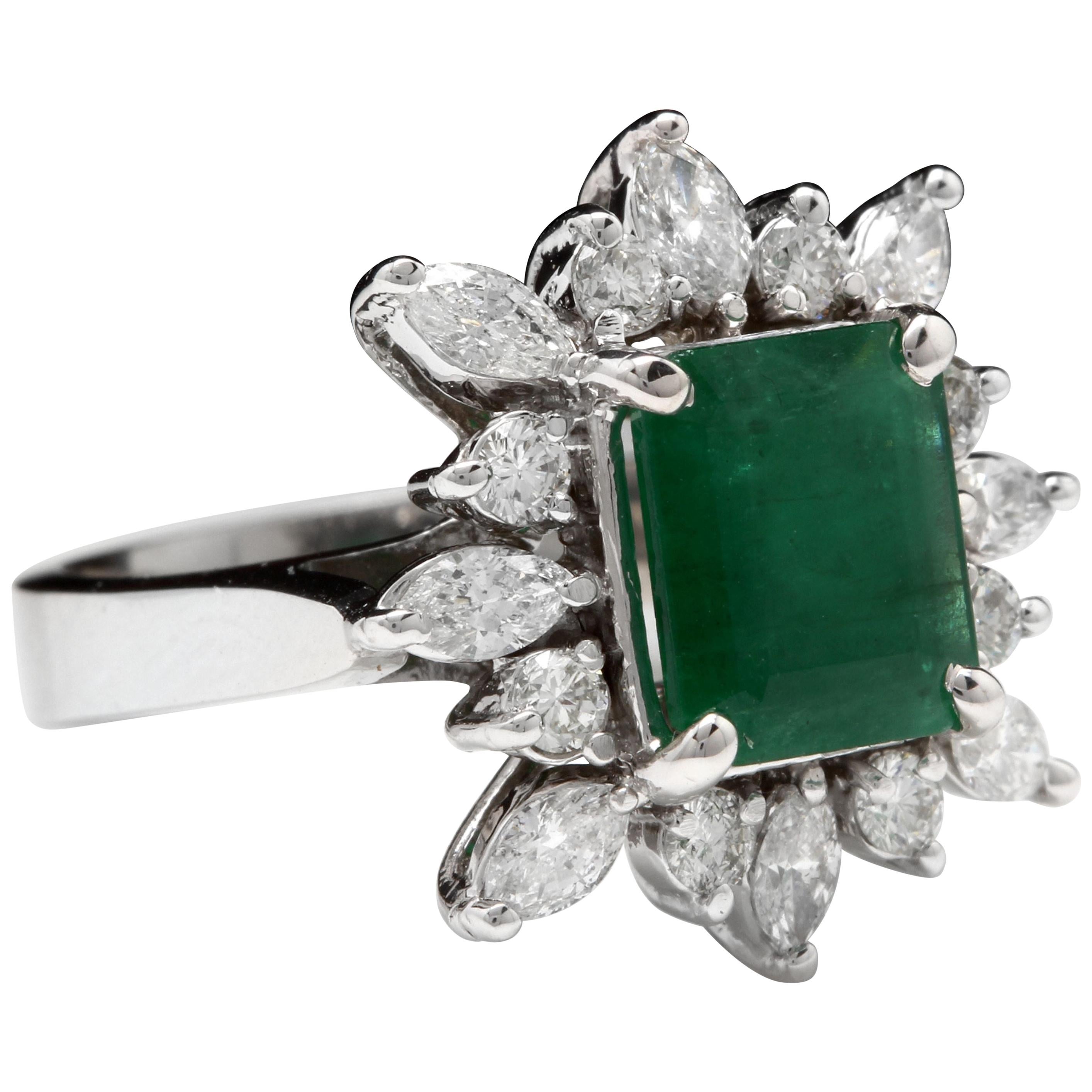 4.56 Carat Natural Emerald and Diamond 14 Karat Solid White Gold Ring For Sale