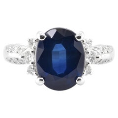 4.56 Carat Natural Sapphire and Diamond Ring Set in Platinum