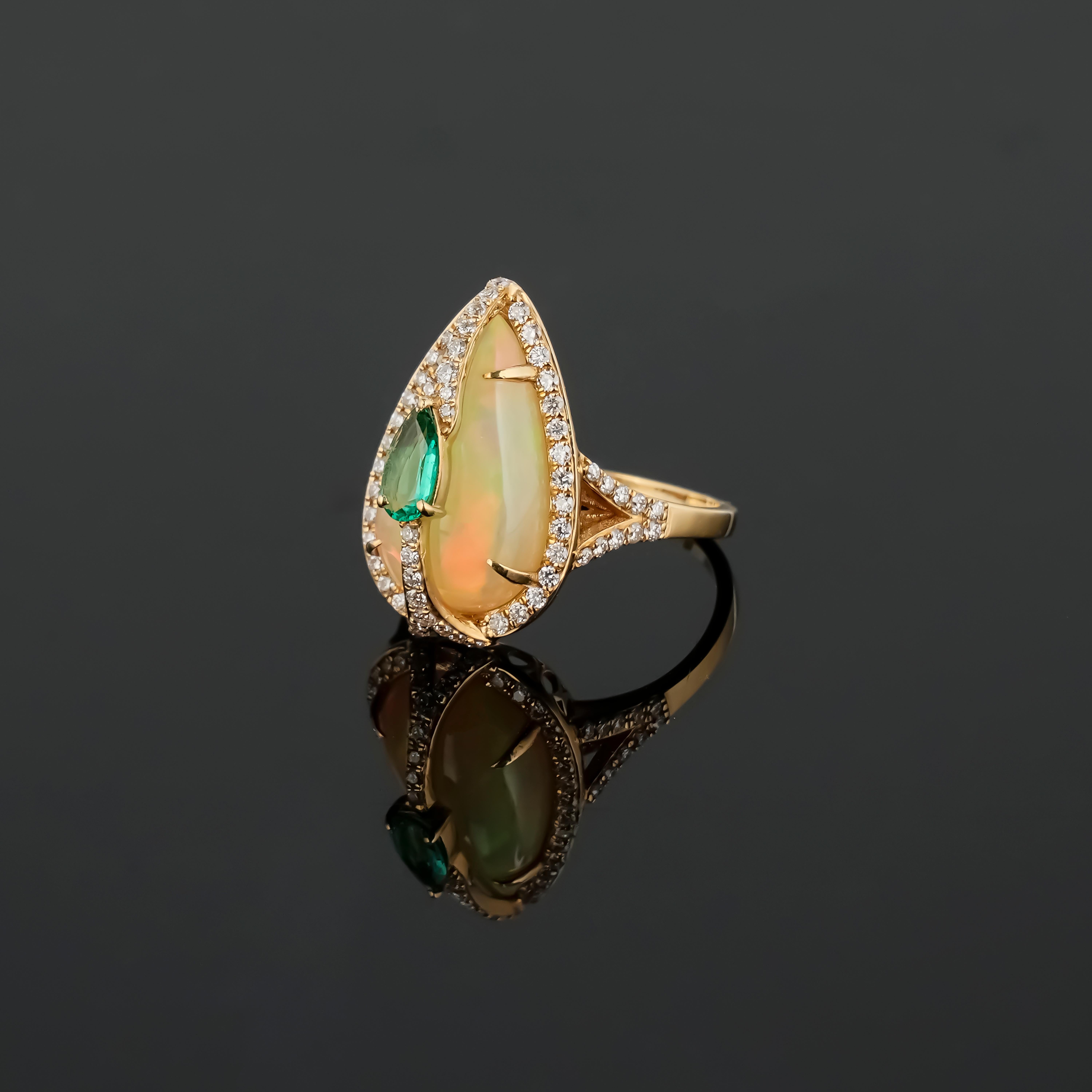 Modern 4.56 carat Opal and Emerald Cocktail Ring