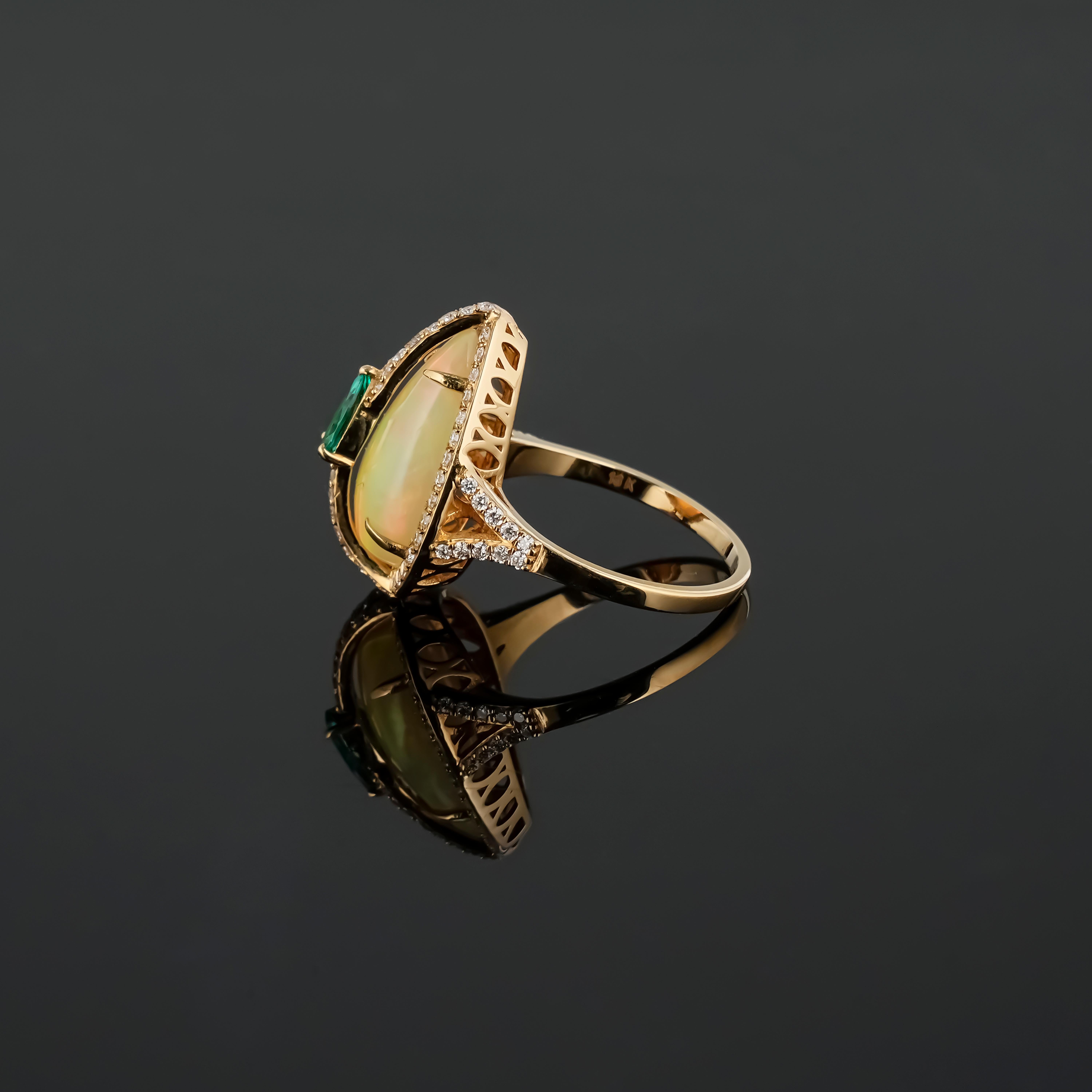 Pear Cut 4.56 carat Opal and Emerald Cocktail Ring