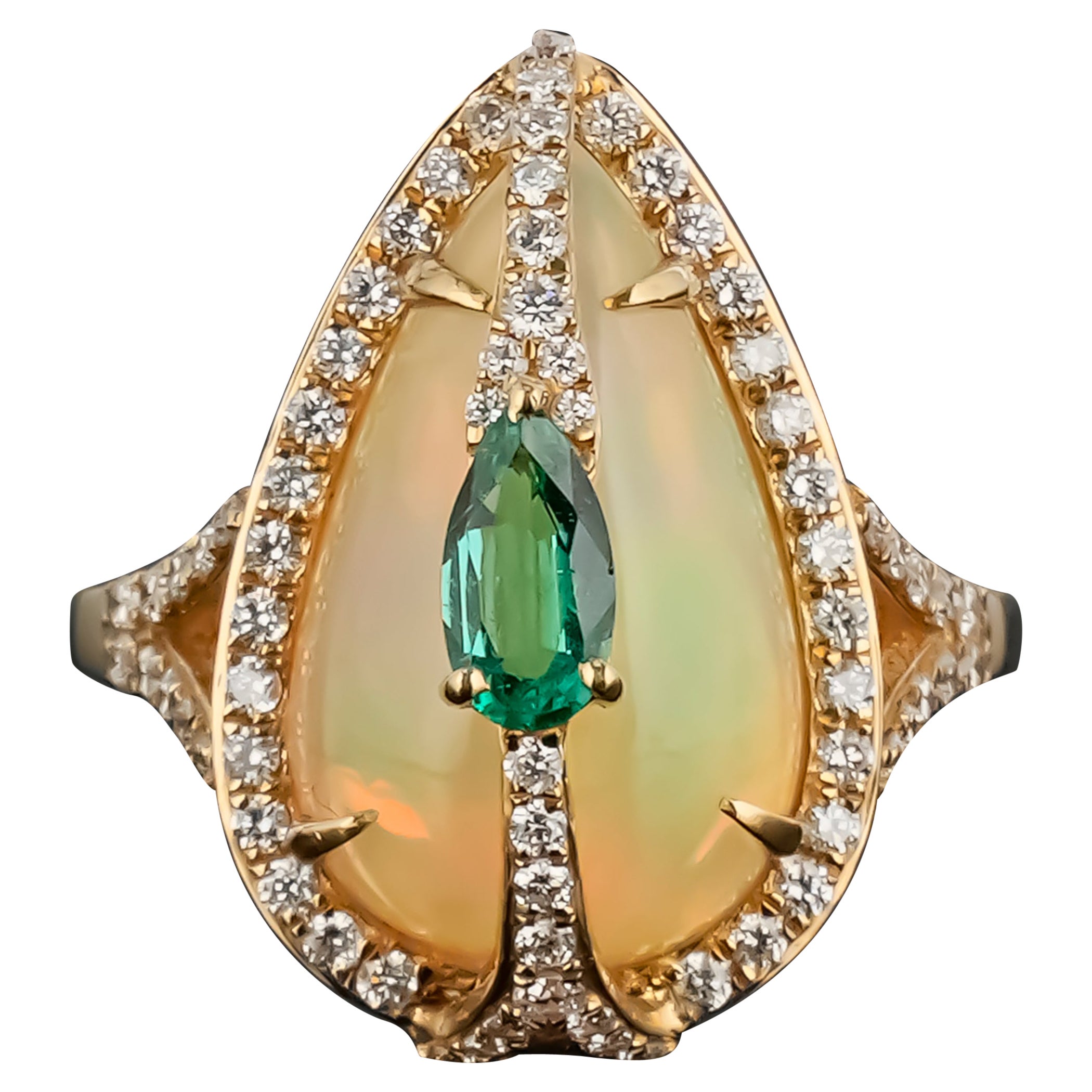 4.56 carat Opal and Emerald Cocktail Ring