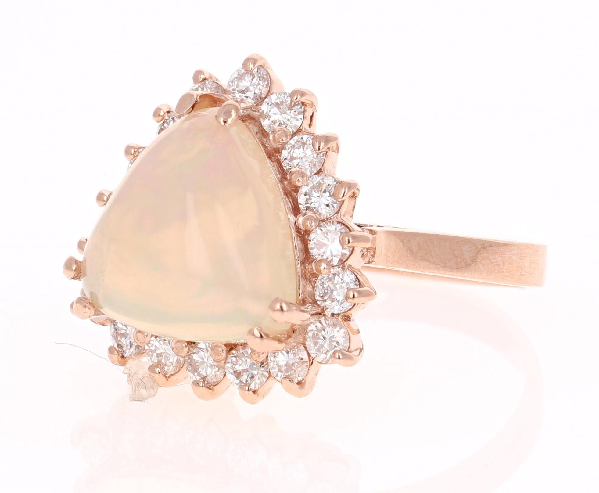 Modern 4.56 Carat Opal Diamond Rose Gold Engagement Ring For Sale