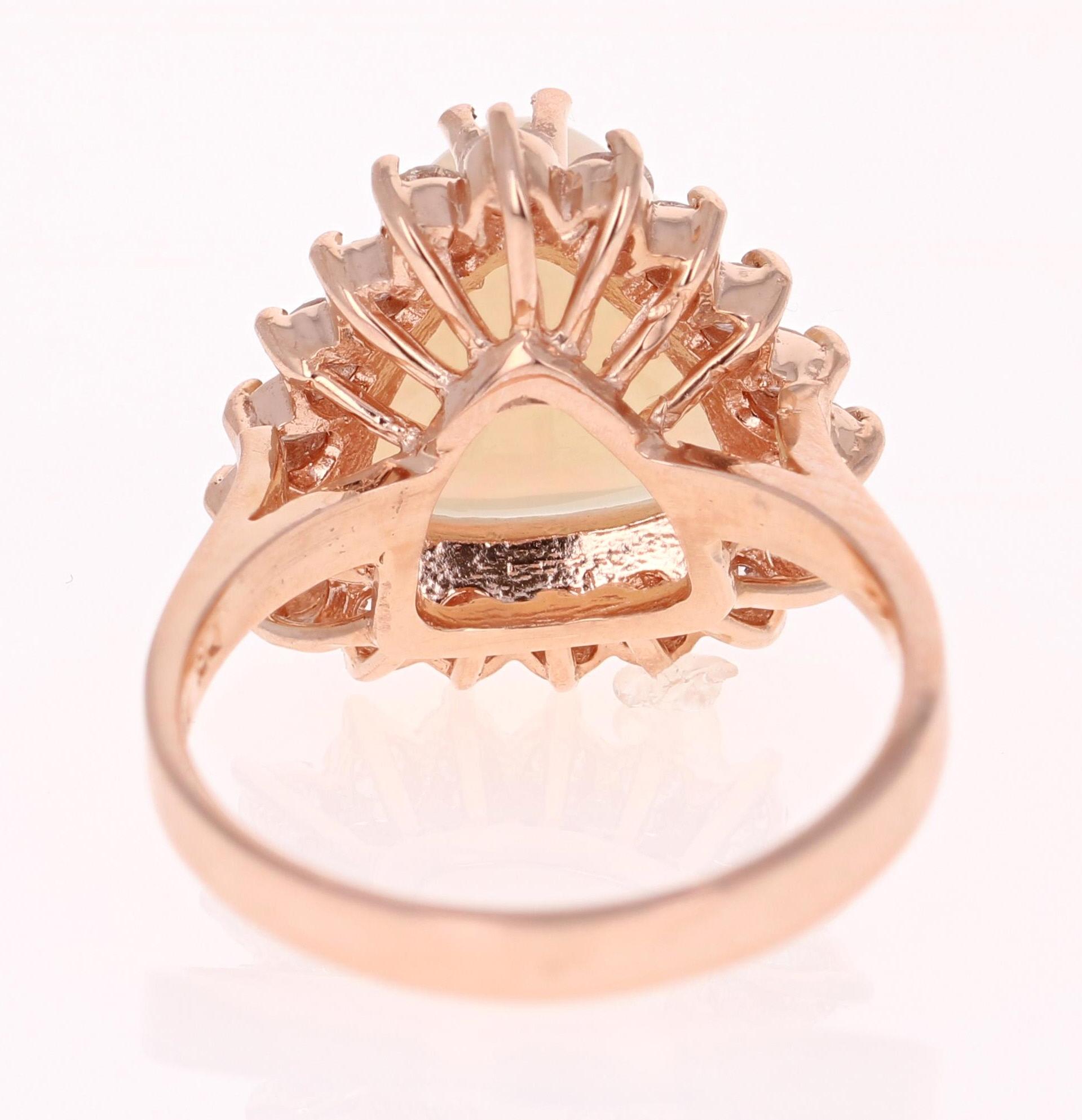 Trillion Cut 4.56 Carat Opal Diamond Rose Gold Engagement Ring For Sale