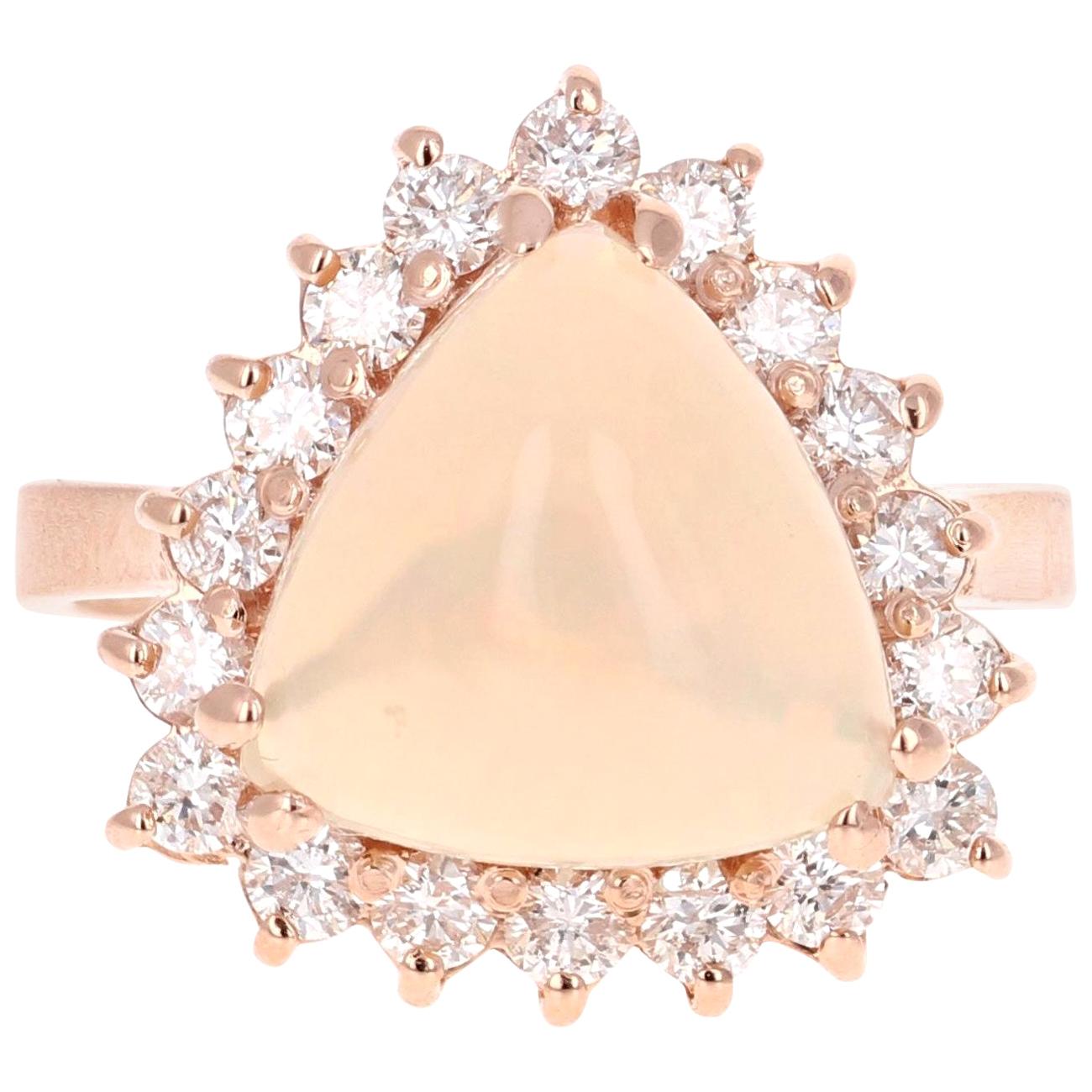 4.56 Carat Opal Diamond Rose Gold Engagement Ring For Sale