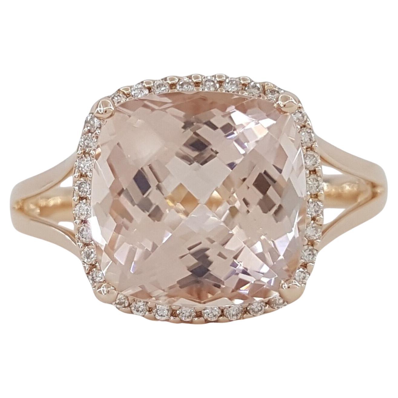 4.56 Carat Pink Morganite Round Diamond 14K Rose Gold Ring For Sale