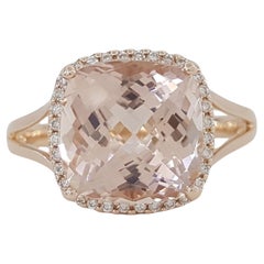 4.56 Carat Pink Morganite Round Diamond 14K Rose Gold Ring