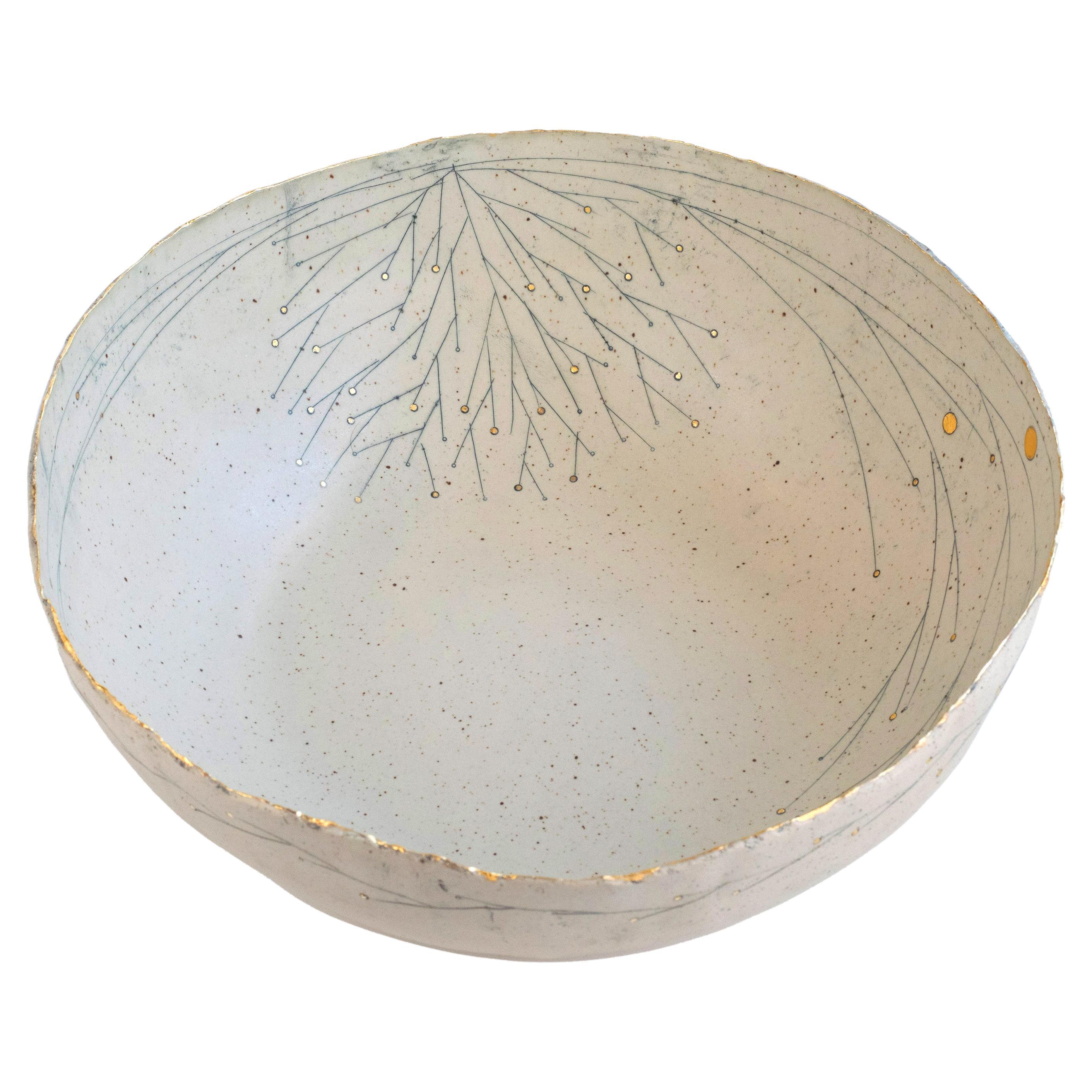 456-G Golden Promise Stoneware Big Bowl with 22kt Gold Detail by Helen Prior For Sale