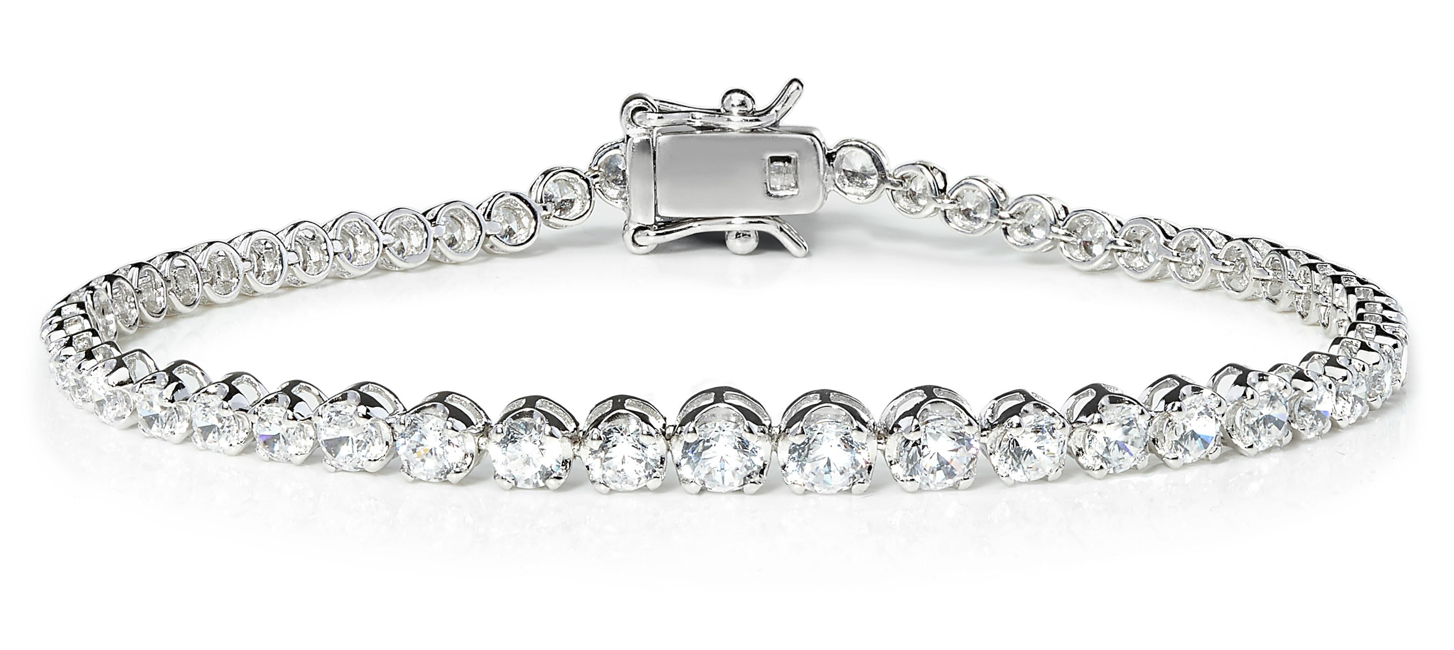 This dazzling claw set graduating round brilliant cut cubic zirconia tennis bracelet is a sparkling addition to any outfit.

Featuring 4.56ct of round brilliant cut cubic zirconia set in 925 sterling silver with a high gloss white rhodium