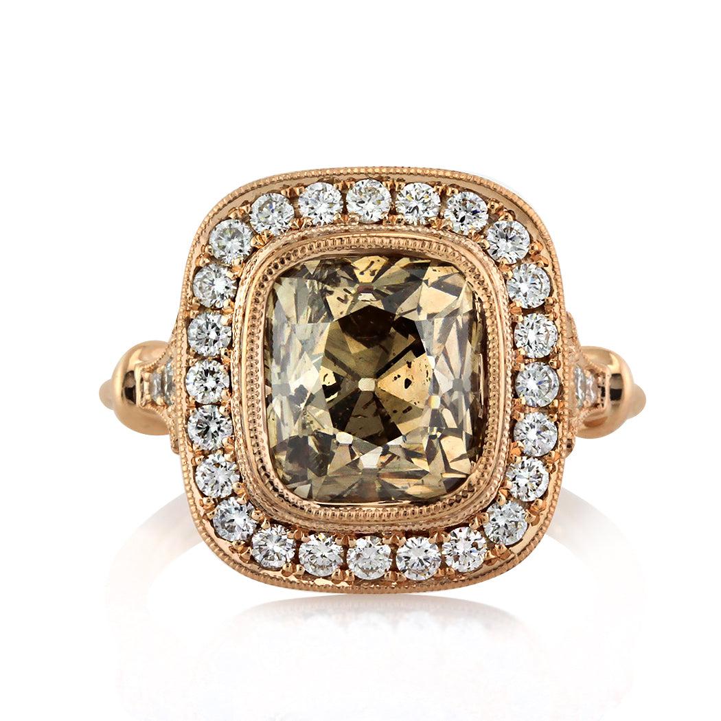 4.56ct Fancy Orangy Brown Old Mine Cut Diamond Engagement Ring For Sale