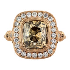 4.56ct Fancy Orangy Brown Old Mine Cut Diamond Engagement Ring