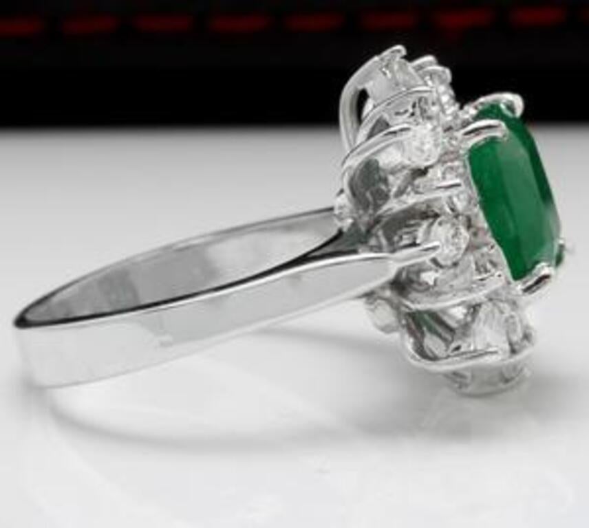 Emerald Cut 4.06 Carat Natural Emerald and Diamond 14 Karat Solid White Gold Ring For Sale