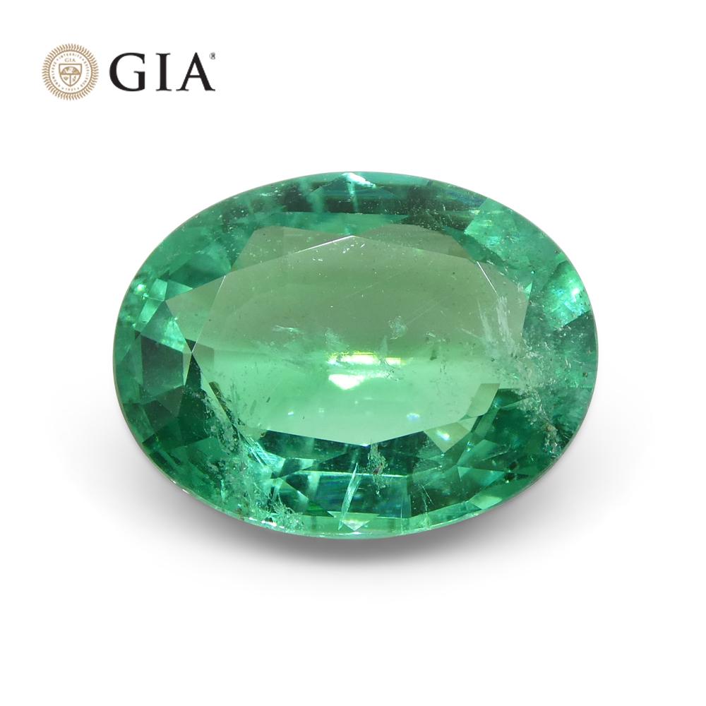 Women's or Men's 4.56ct Oval Green Emerald GIA Certified Zambia F1/Minor For Sale