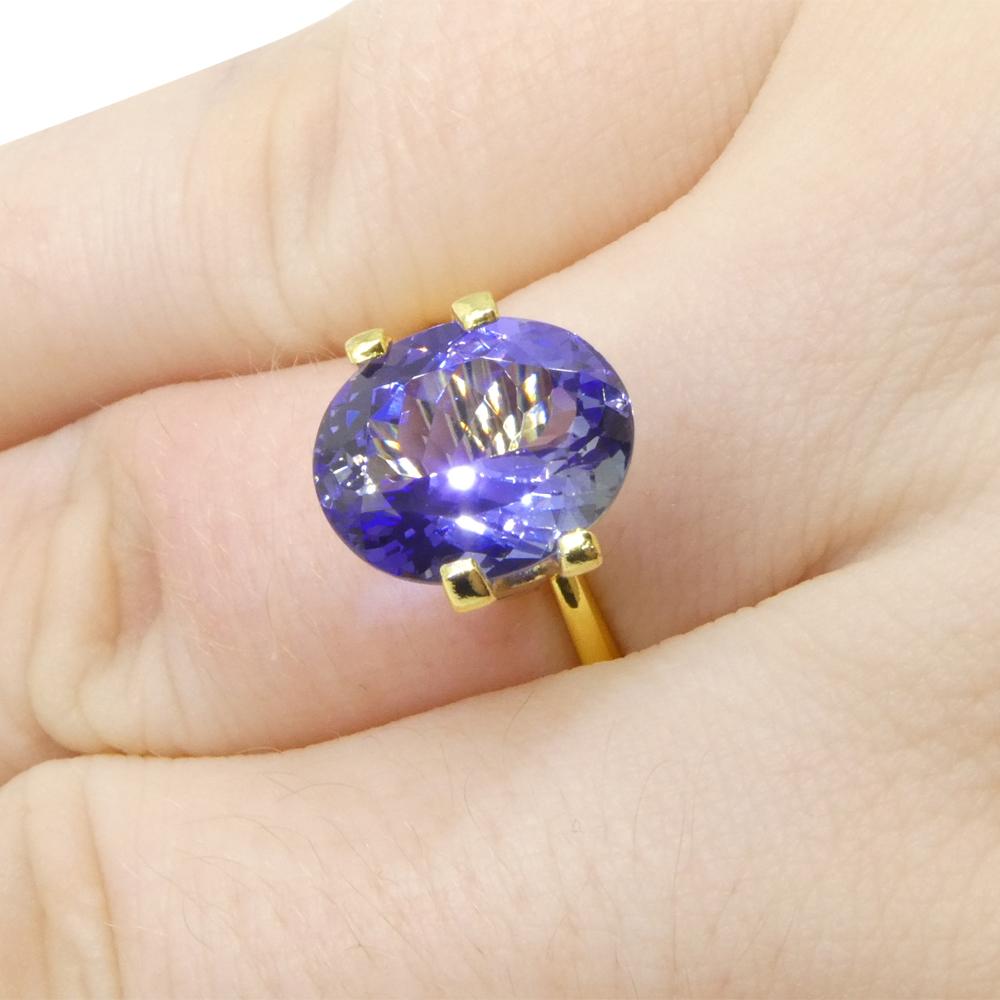 Description:

Gem Type: Tanzanite 
Number of Stones: 1
Weight: 4.56 cts
Measurements: 11.19 x 9.09 x 5.94 mm mm
Shape: Oval
Cutting Style Crown: Brilliant Cut
Cutting Style Pavilion: Modified Brilliant Cut 
Transparency: Transparent
Clarity: Loupe