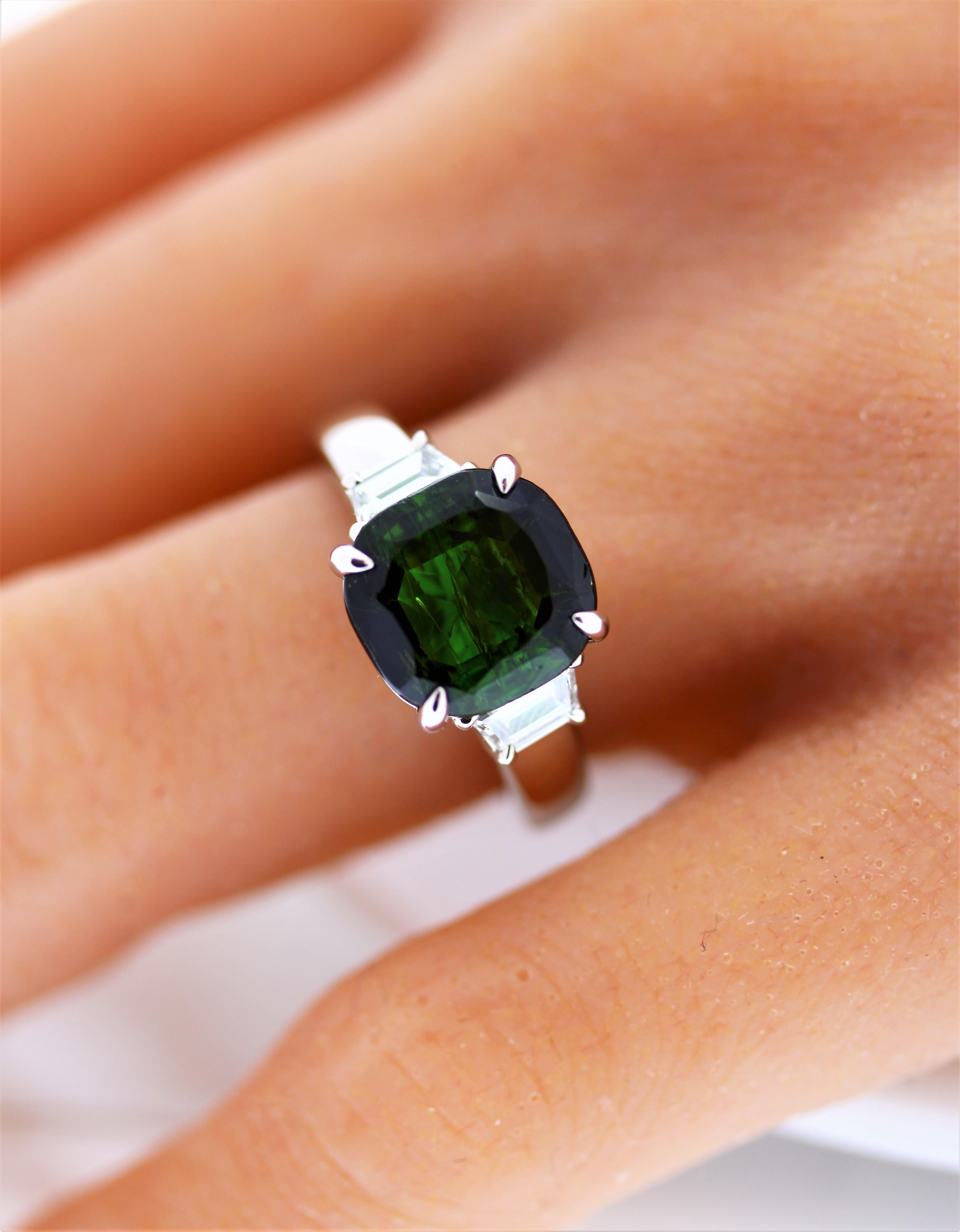 Oval Cut 4.56CT Tourmaline and .51CTW Diamond Ring in Platinum For Sale