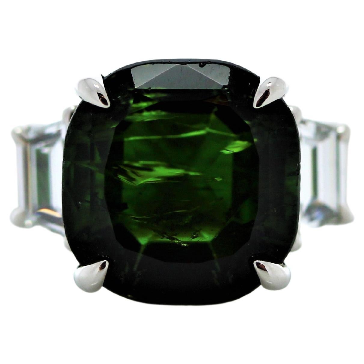 4.56CT Tourmaline and .51CTW Diamond Ring in Platinum For Sale