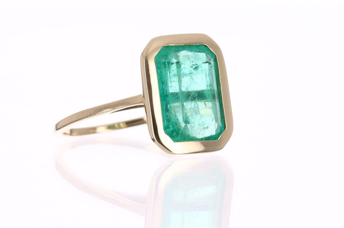 Modern 4.56tcw 14K Colombian Emerald, Emerald Cut & Diamond Accent Ring