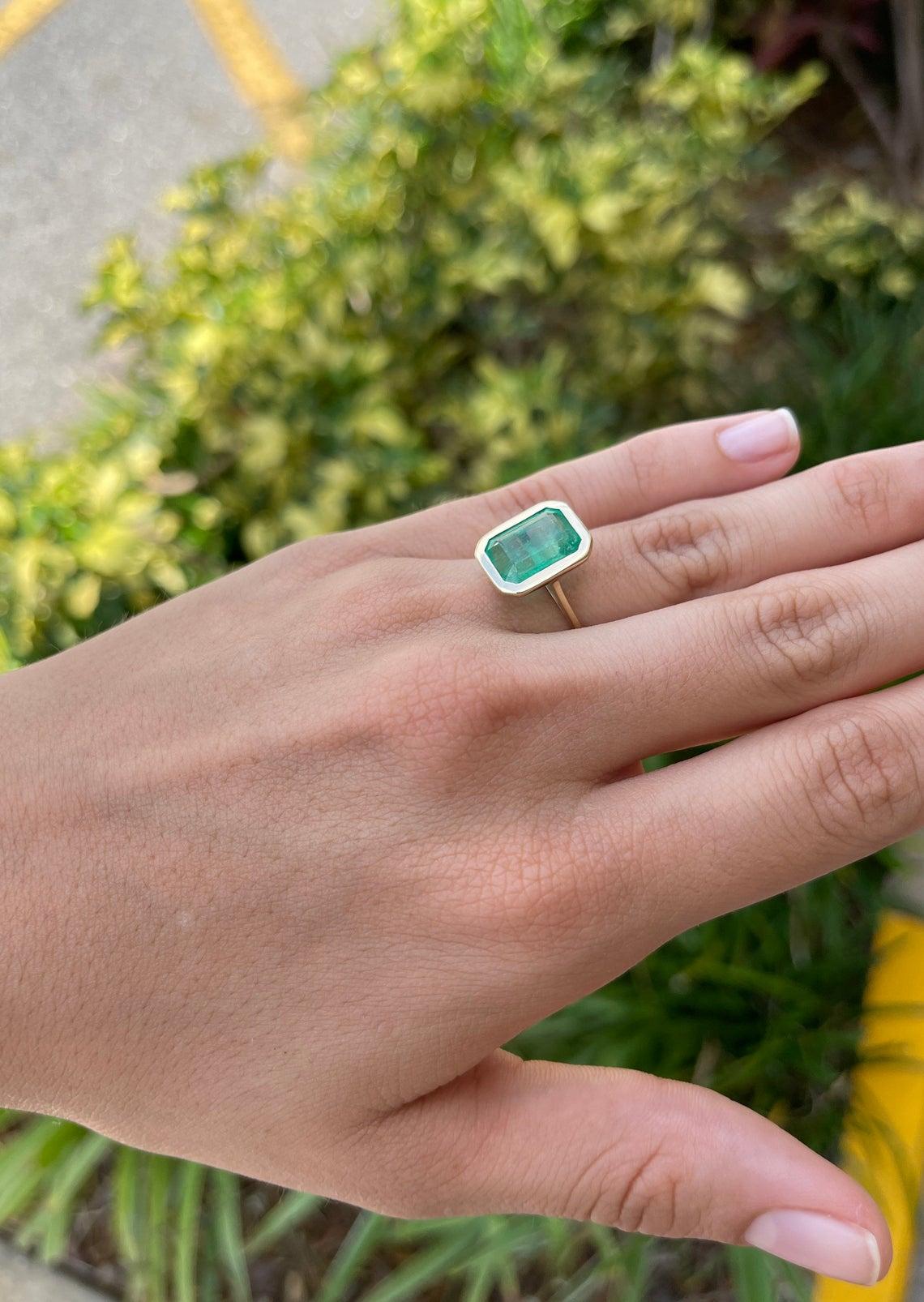 4.56tcw 14K Colombian Emerald, Emerald Cut & Diamond Accent Ring 1