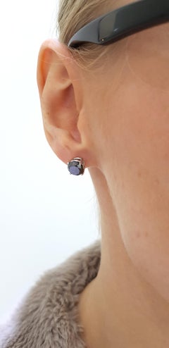 4.57 Carat Black Diamond 18 Karat White Gold Solitaire Stud Earrings Classic Set