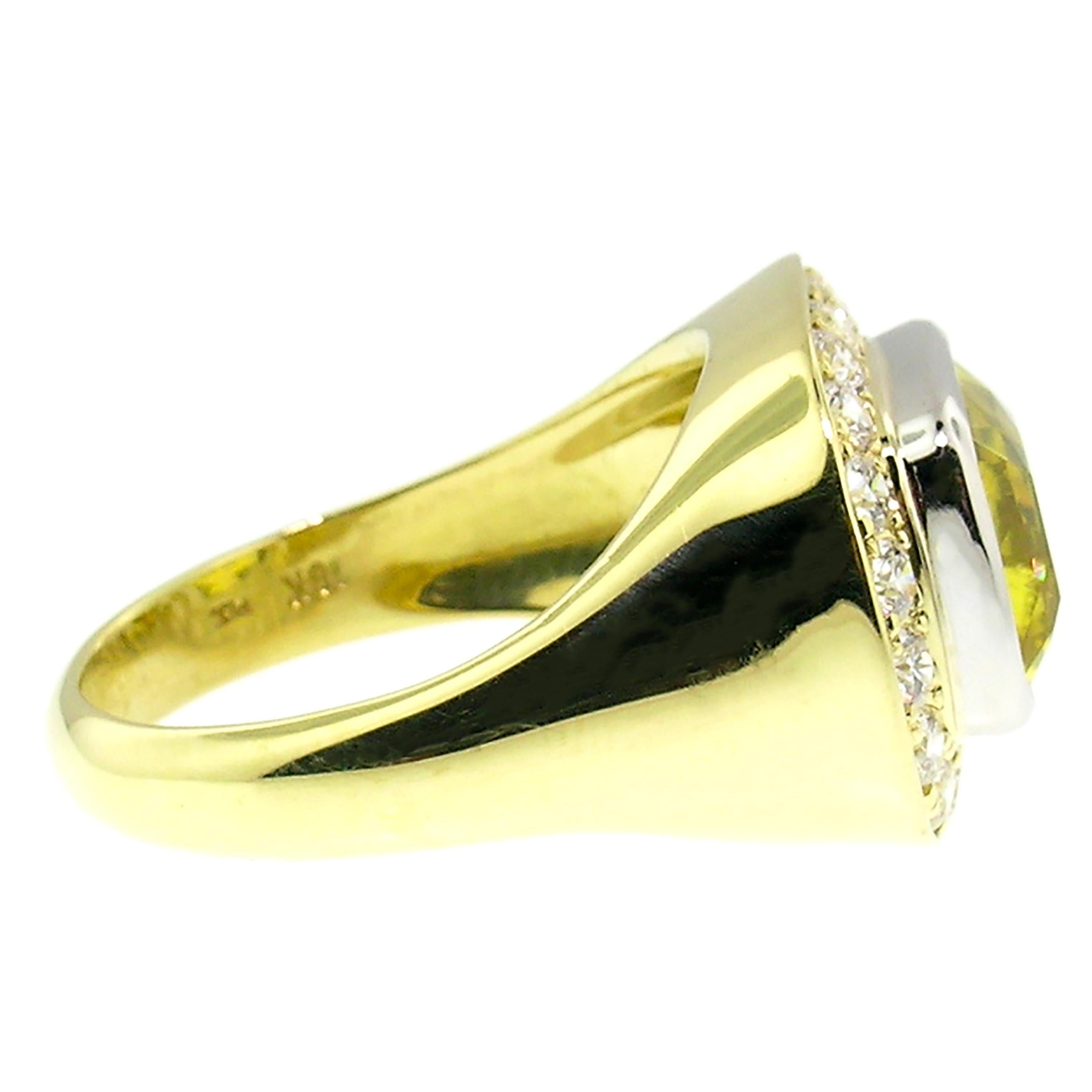 Cushion Cut 4.57 carat Canary Yellow Tourmaline & Diamond 18kt Aphrodite Ring, GIA Report For Sale