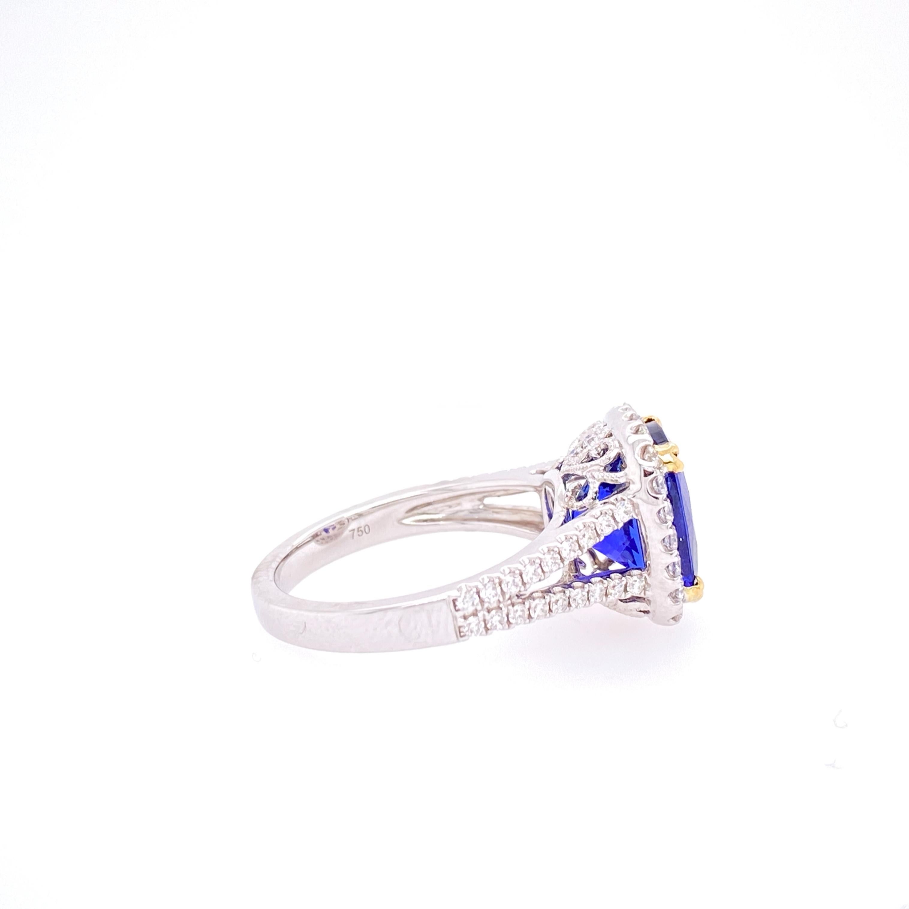4.57 Carat Cushion Tanzanite and Diamond Cocktail Ring In New Condition In Great Neck, NY