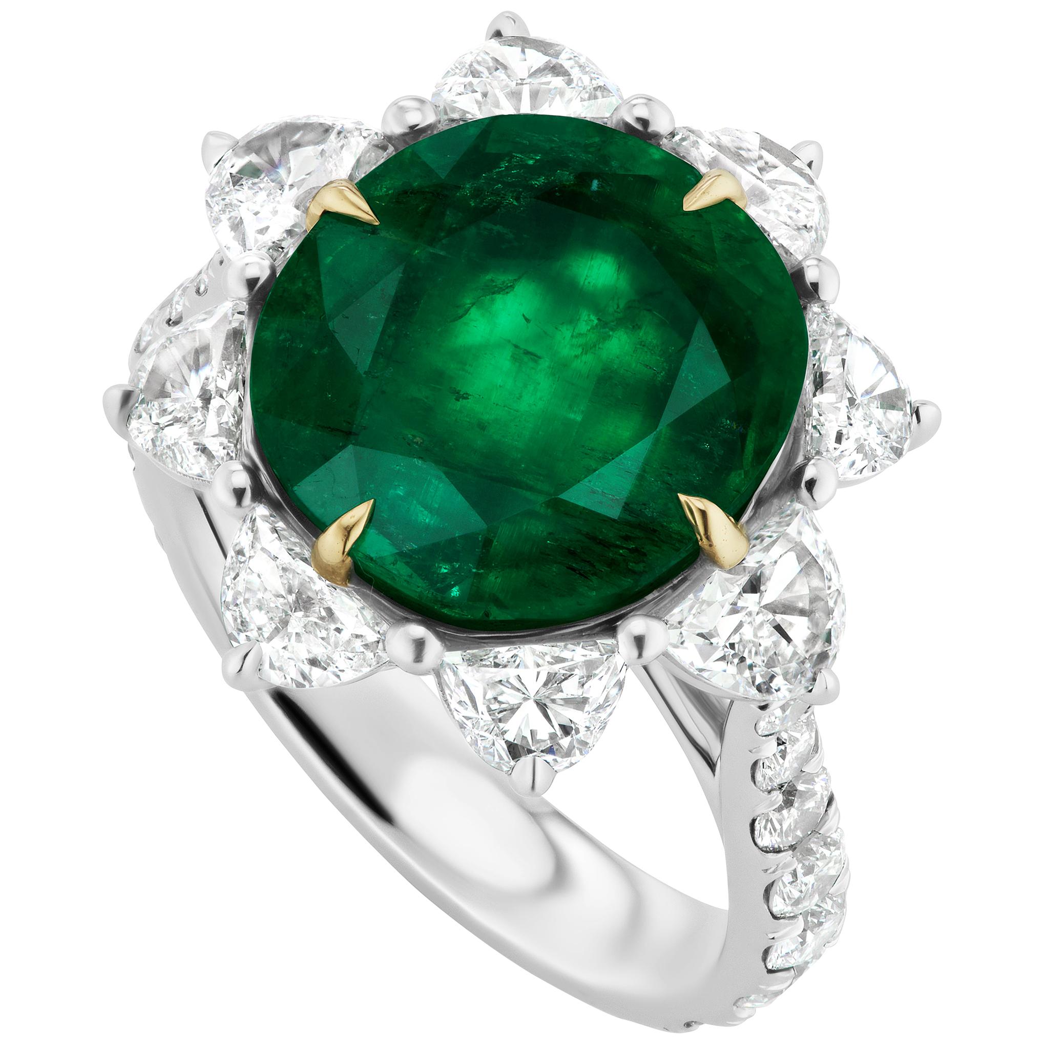 4.57 Carat Emerald and Diamond Ring For Sale