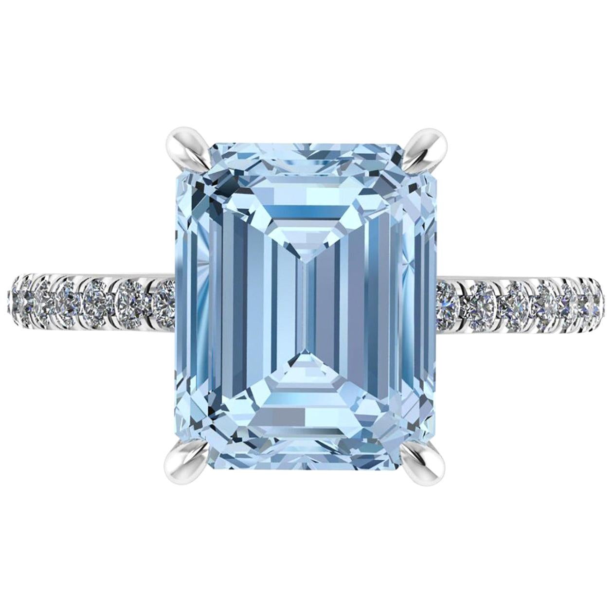 4.61 Carat Emerald Aquamarine Pave Diamond Platinum Cocktail Ring