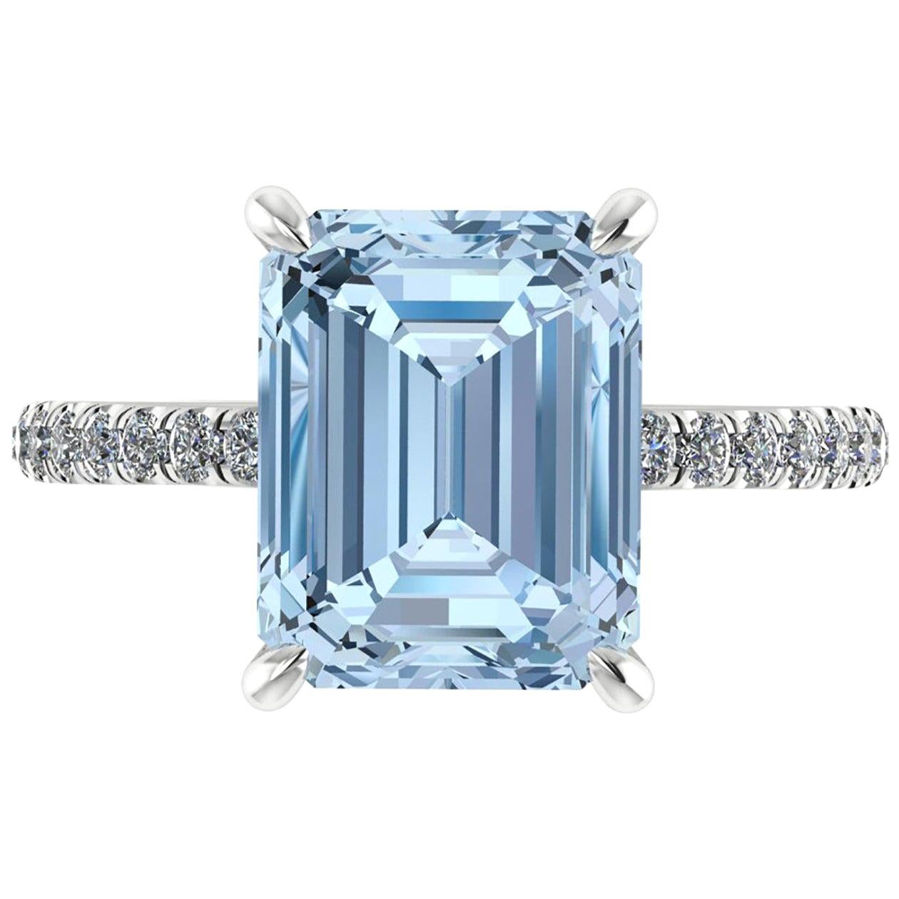 3.85 Carat Emerald Aquamarine Pave Diamond Platinum Cocktail Ring