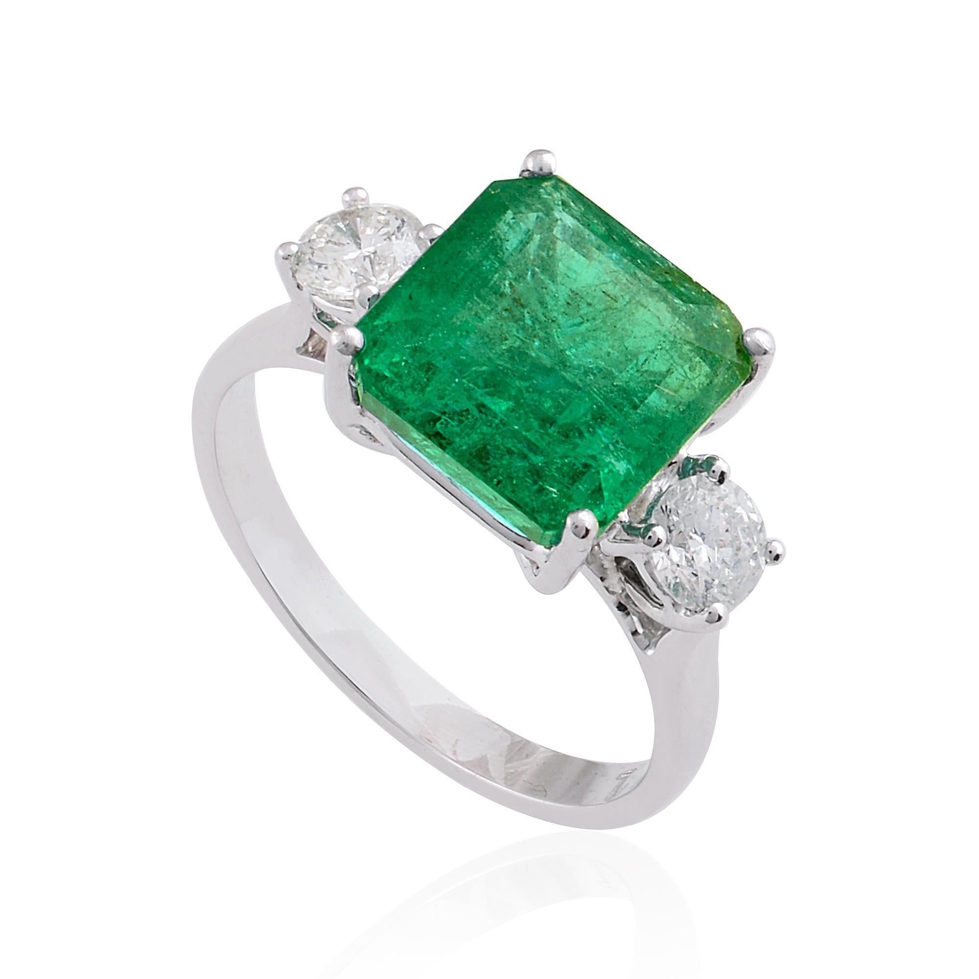 Modern 4.57 Carat Emerald Cocktail Ring 0.53 Carat Diamond 14 Karat White Gold Jewelry