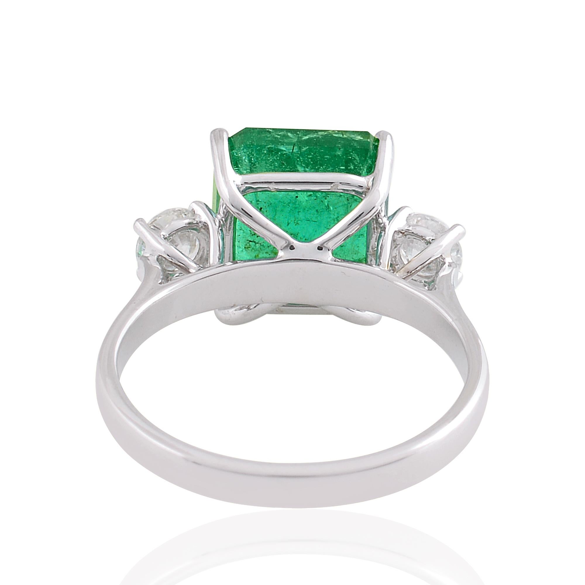 Octagon Cut 4.57 Carat Emerald Cocktail Ring 0.53 Carat Diamond 14 Karat White Gold Jewelry