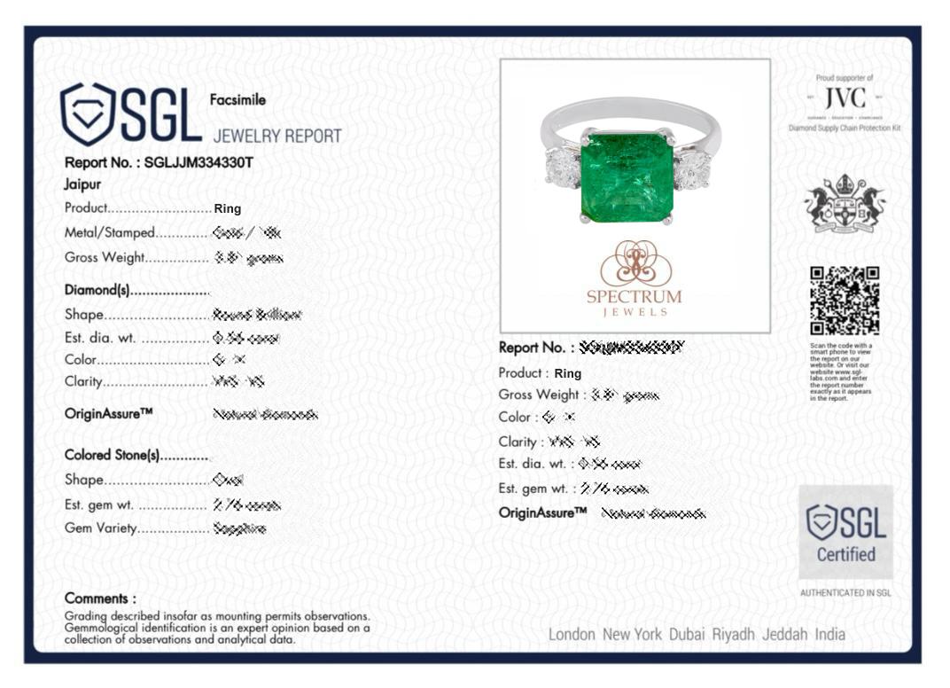 Women's 4.57 Carat Emerald Cocktail Ring 0.53 Carat Diamond 14 Karat White Gold Jewelry