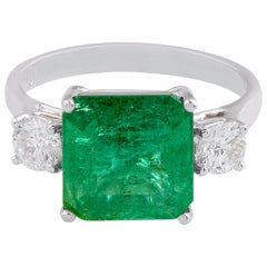 4.57 Carat Emerald Cocktail Ring 0.53 Carat Diamond 14 Karat White Gold Jewelry