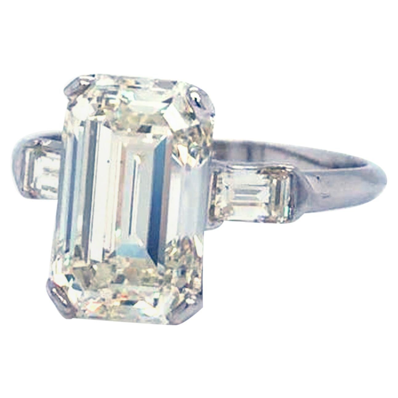 4.57 Carat Emerald Cut Diamond Platinum Classic Engagement Ring Color L-J